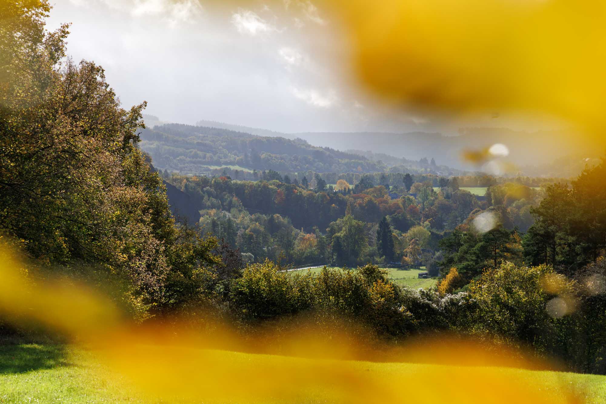Uitzicht op het dorp Resteigne in de herfst
